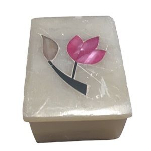 Vintage Soap Stone Trinket Box
Inlaid Mother Of Pearl Flower